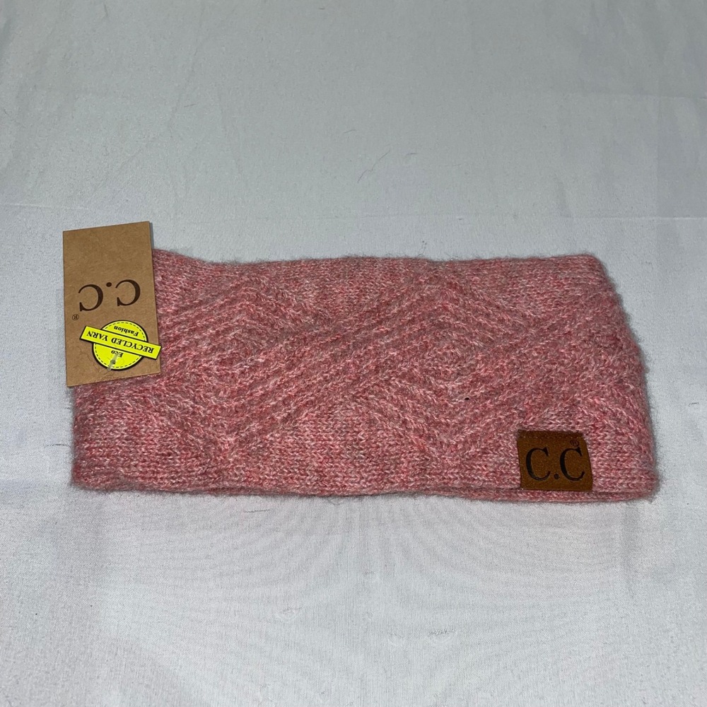 C.C. Beanie Pink Cable Knit Headband Ear Warmer Recycled Yarn NWT